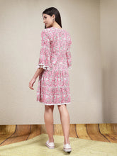Women's Floral Printed Cotton Tiered A-Line Dress-DRSALPHA